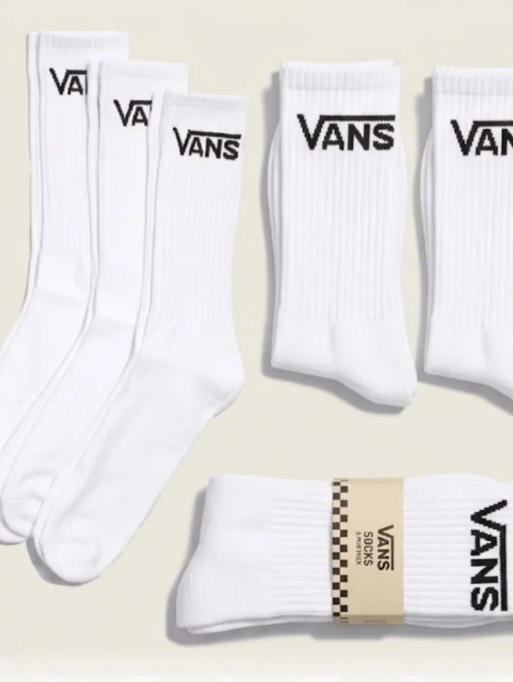 NEW! Vans White Youth Crew Socks with Black Logo - 6 Pairs sz 10-13.5 NWT